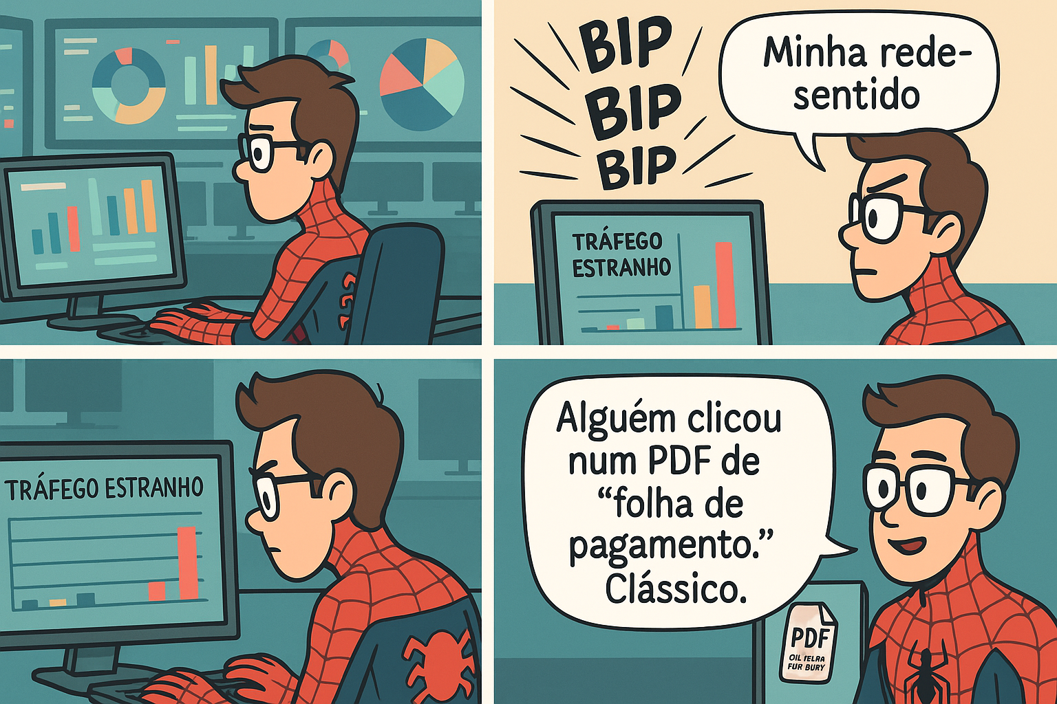 tirinha monitoramento de trafego na rede TI