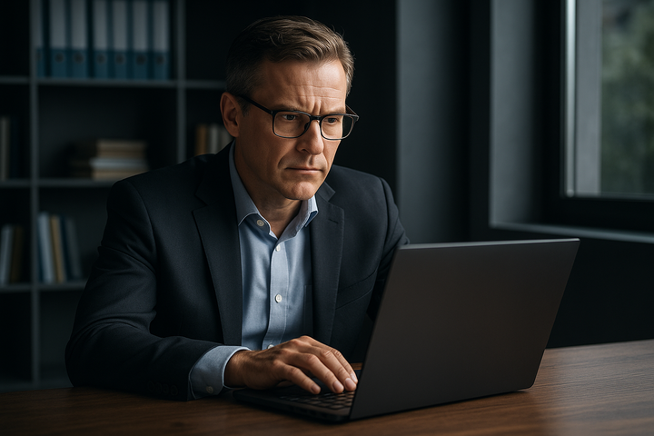 um executivo CIO olhando para a tela de um computador 