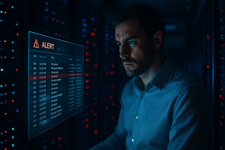 profissional de ti olhando alerta, proteção de dados no file server com adaudit plus da manageengine