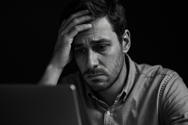 pessoal triste cançada lendo emails