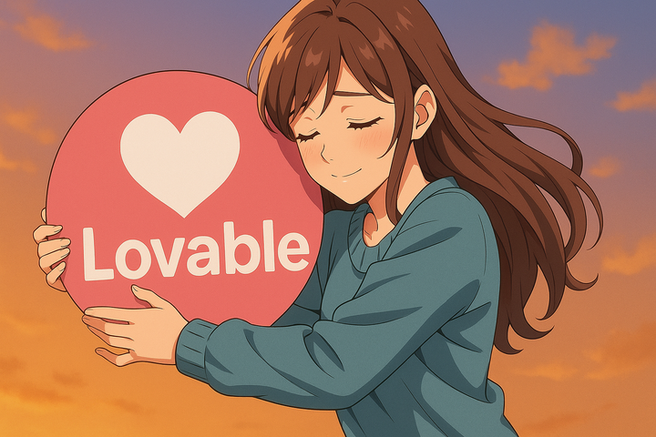 uma mulher abraçando o logo da Lovable